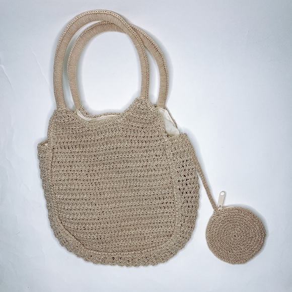 Tan straw Y2k purse with matching coin purse - Picture 6 of 7